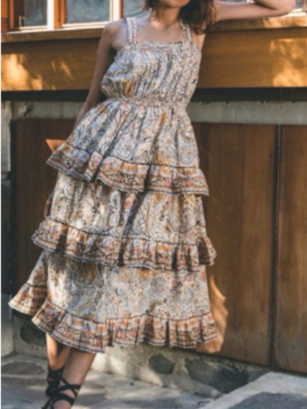 Cleobella Rosalie midi tiered ruffle dress, size large.